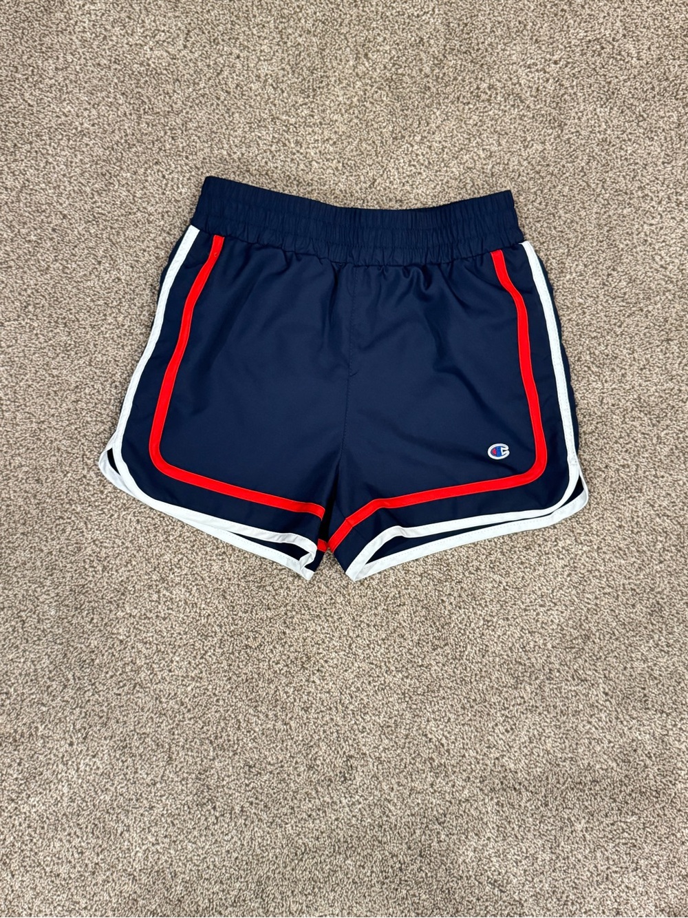 Girl’s Champion Navy Athletic Shorts with Red & White Trim-Small